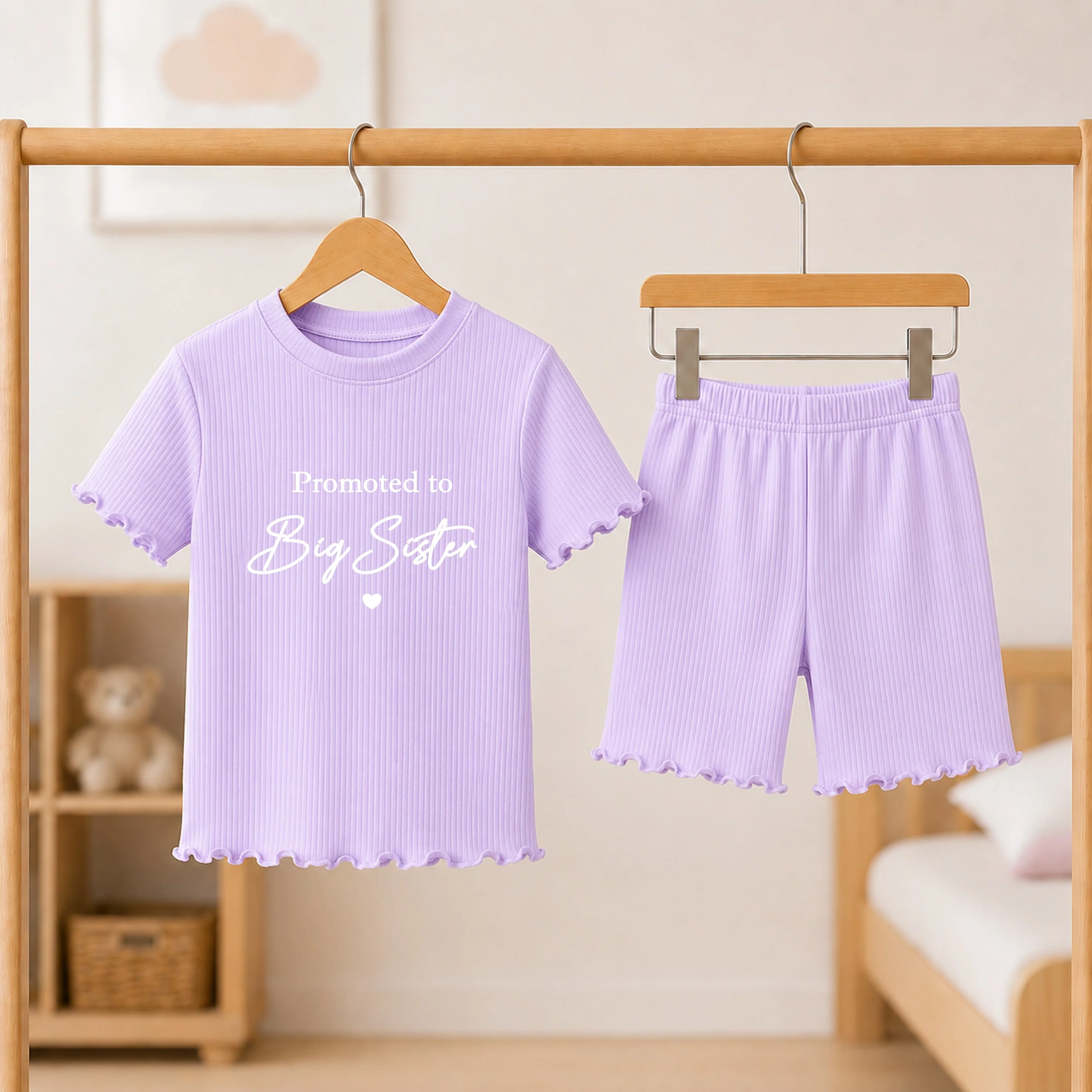 Promoted To Big Sister Girls Frilly Ribbed Shorts Set - Image 4
