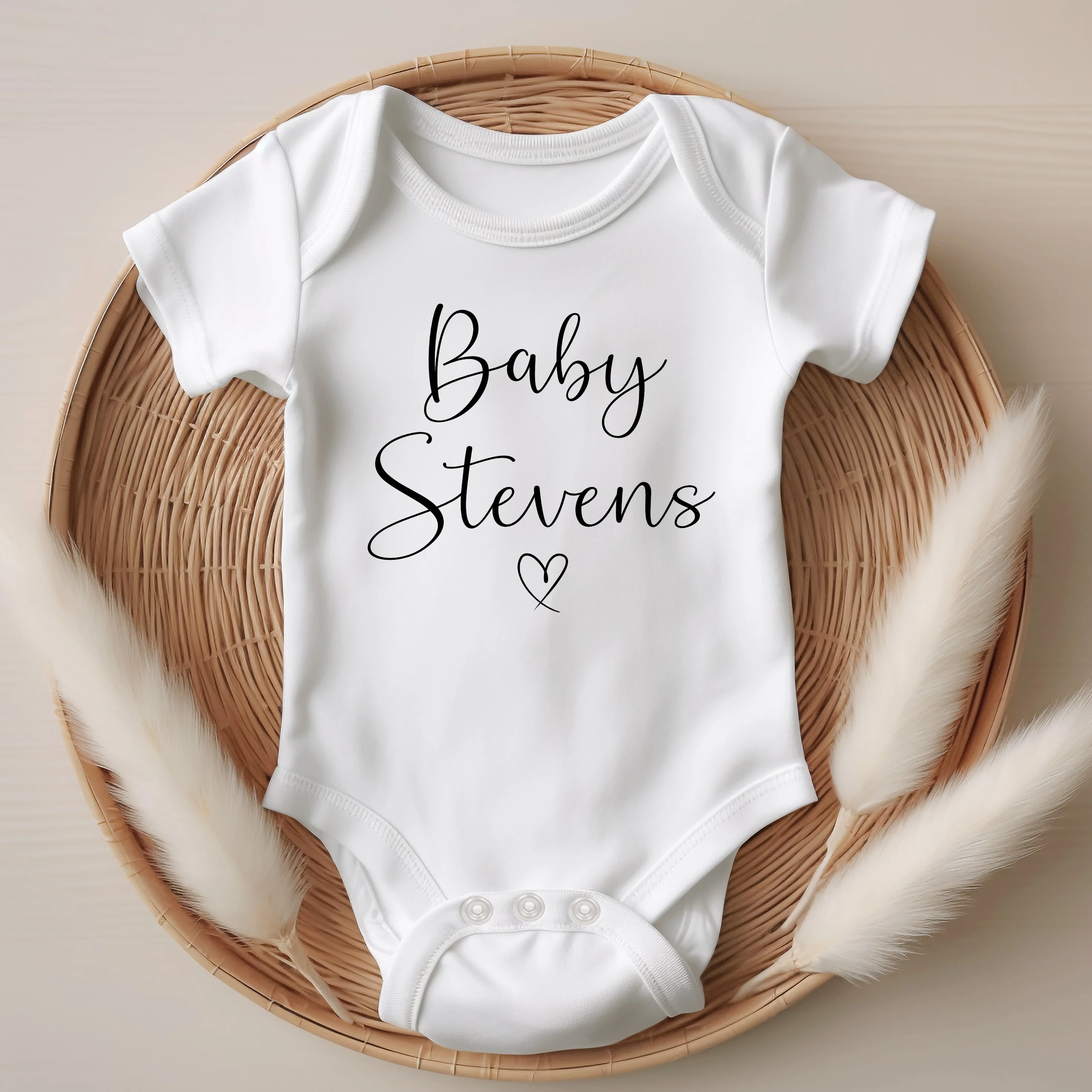 Personalised Script Baby Name Heart Baby Announcement Vest