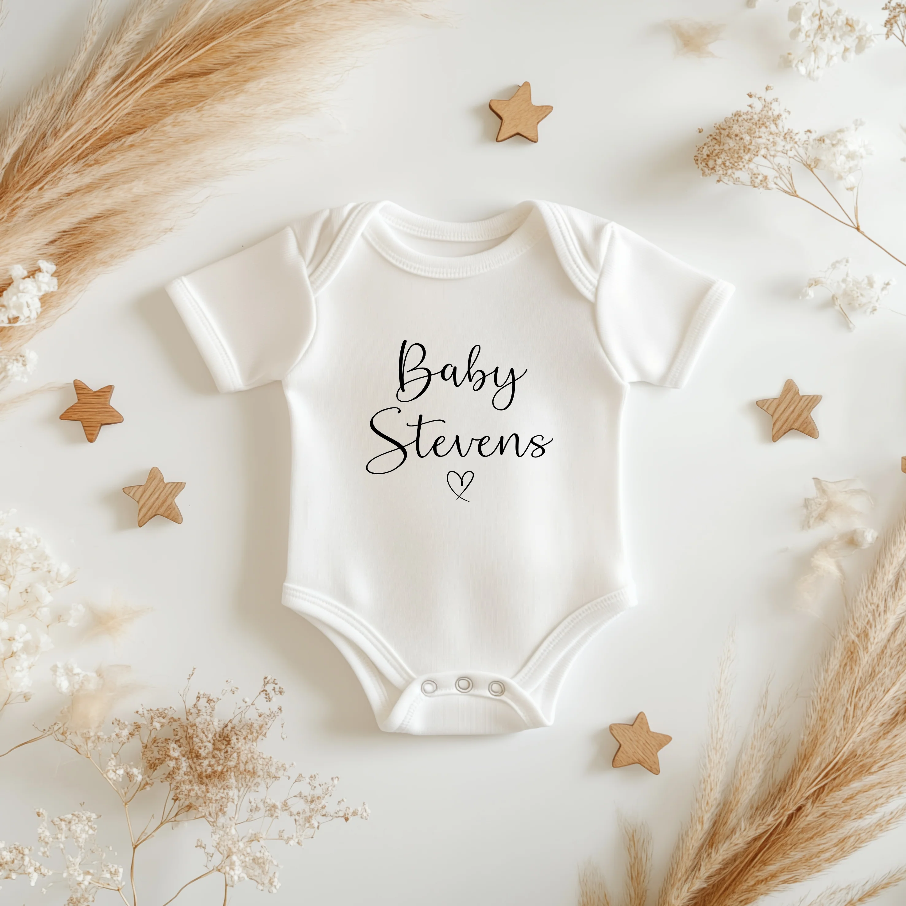 Personalised Script Baby Name Heart Baby Announcement Vest - Image 2