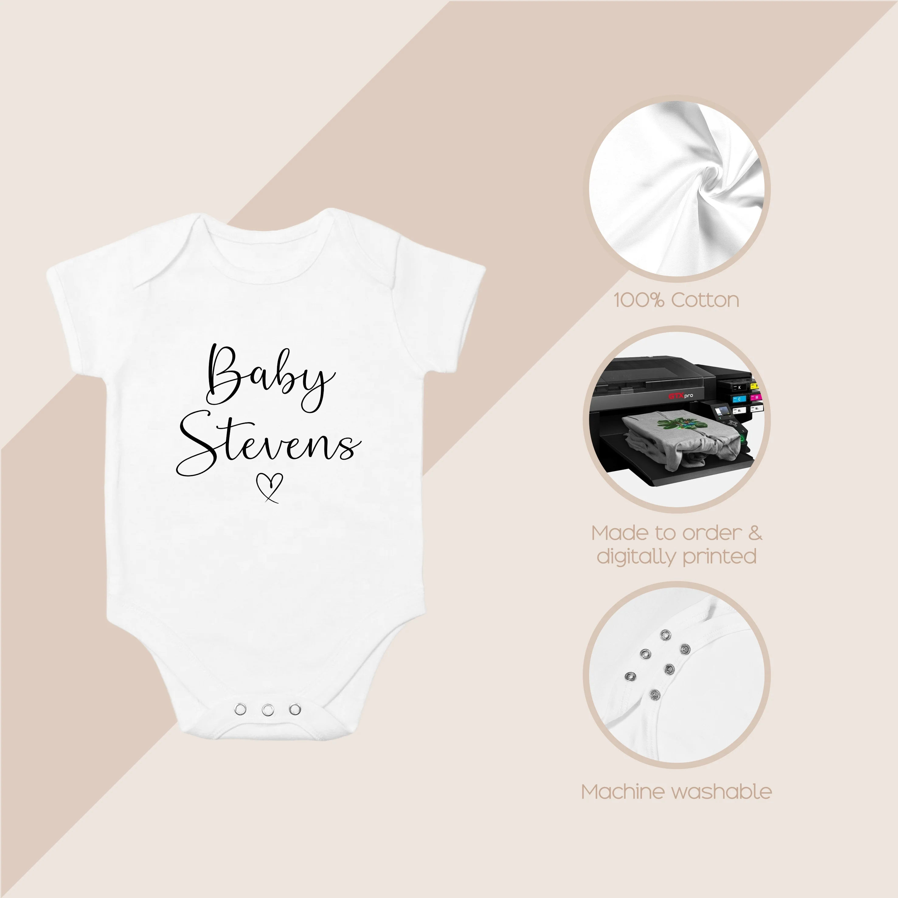 Personalised Script Baby Name Heart Baby Announcement Vest - Image 3