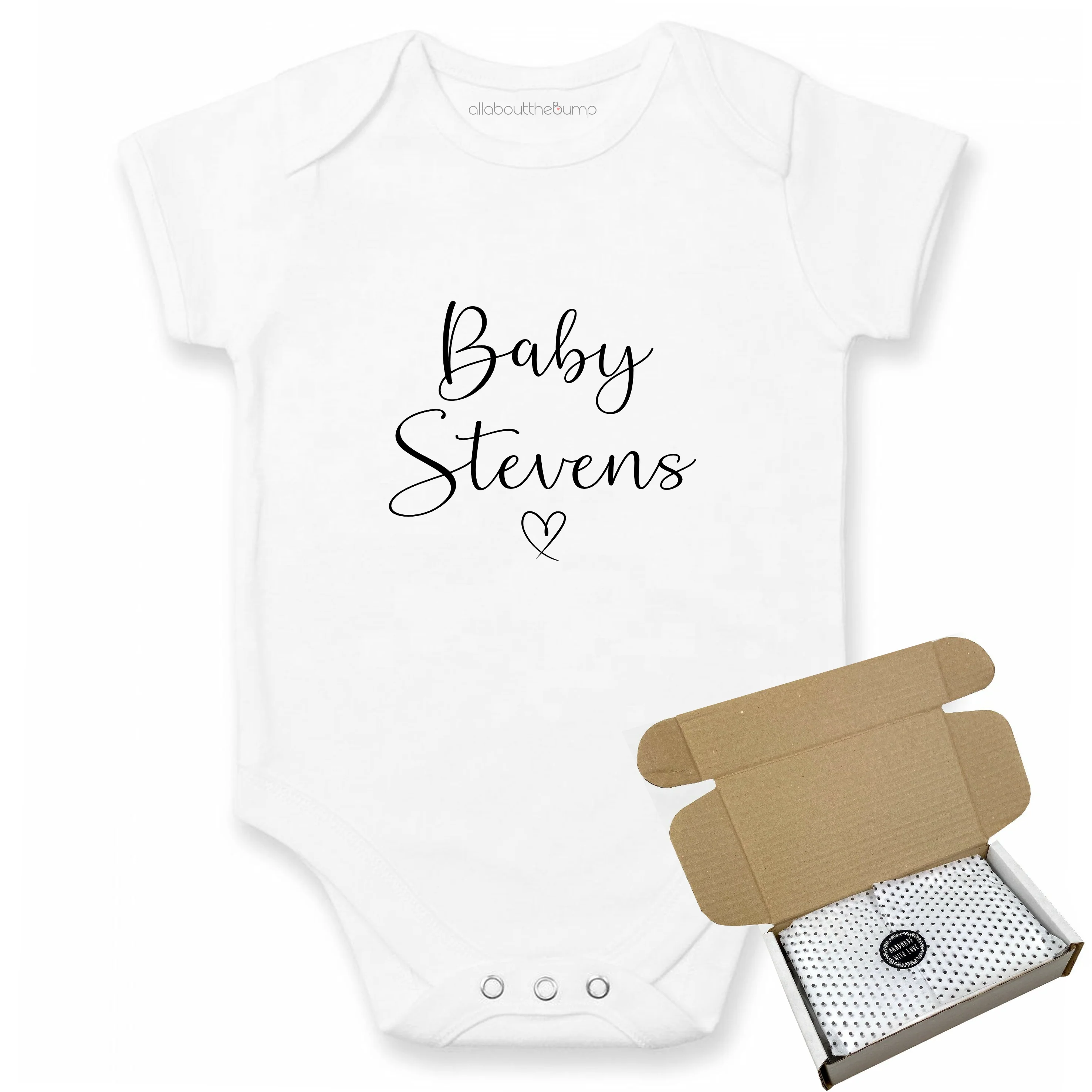 Personalised Script Baby Name Heart Baby Announcement Vest - Image 4