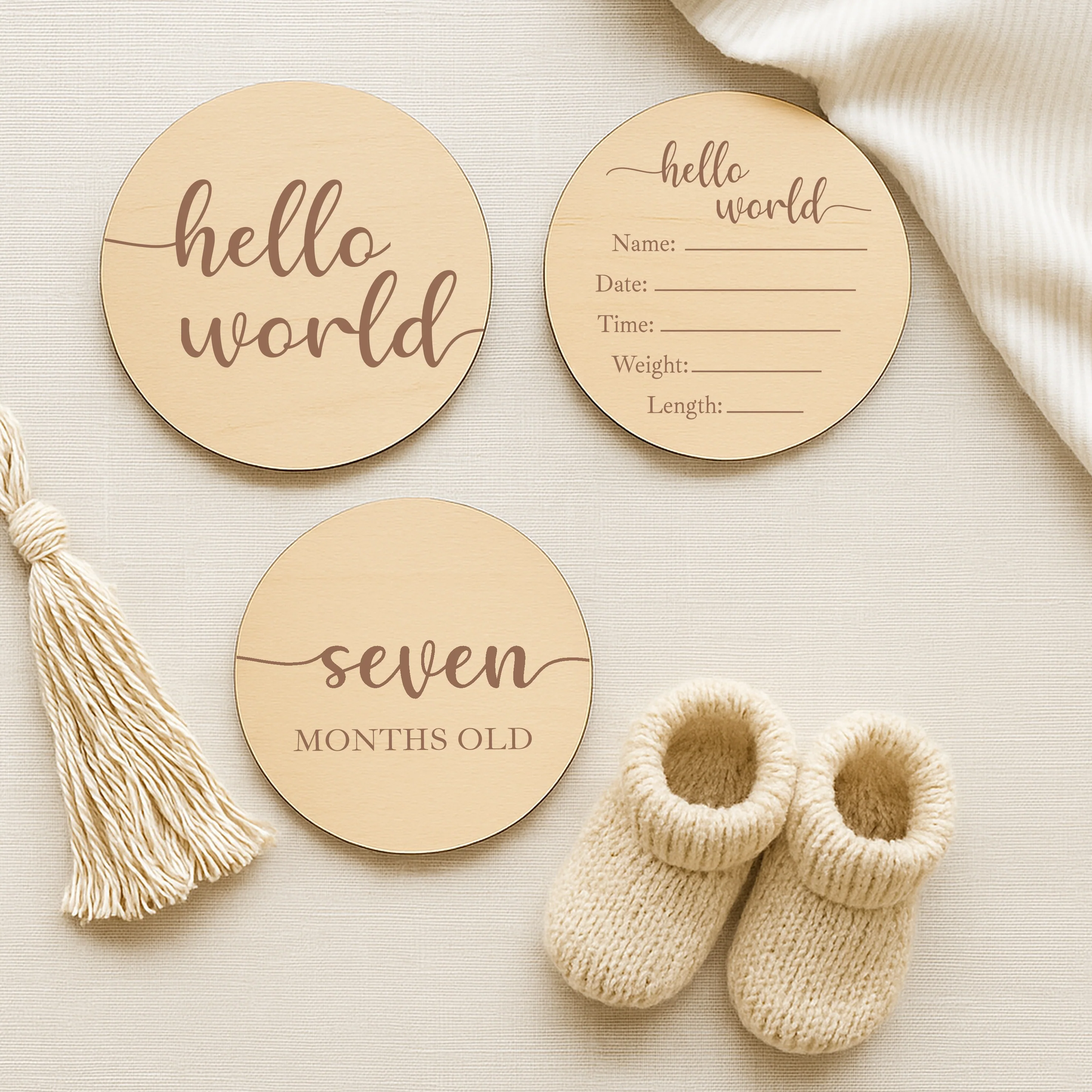Script Hello World Baby Milestone Wooden Plaque Set - Image 4