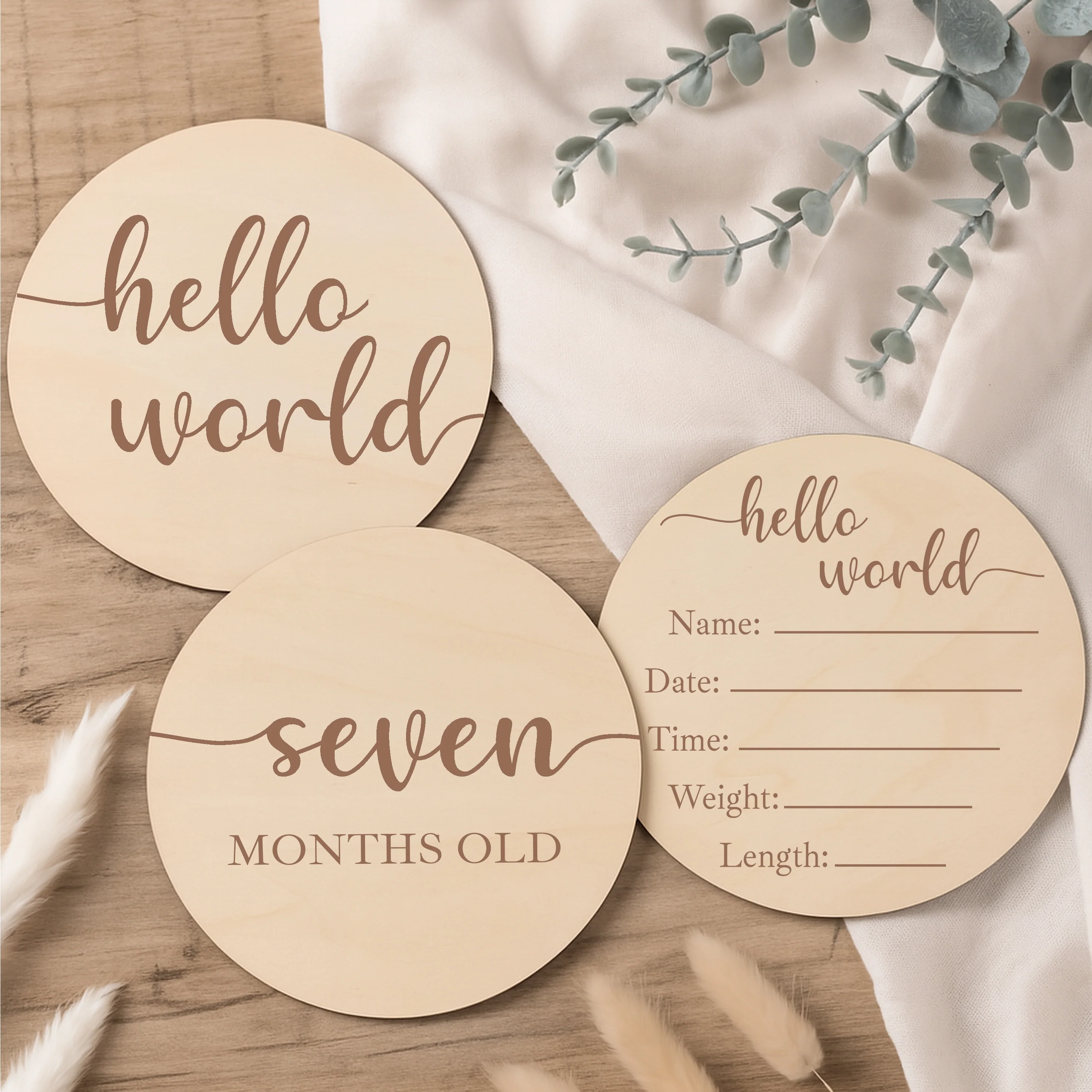 Script Hello World Baby Milestone Wooden Plaque Set - Image 7