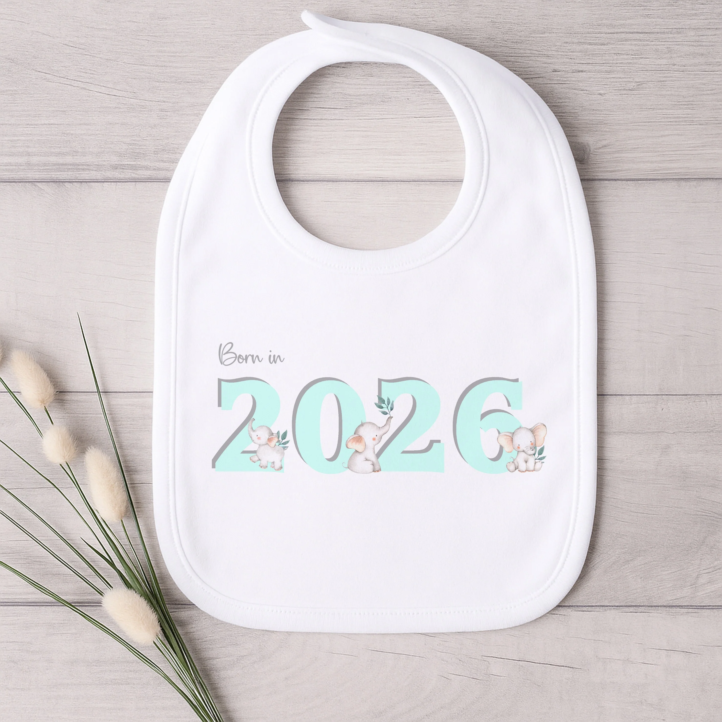 Turquoise Elephant Born in 2026 Baby Grow, Vest or Bib - Image 4