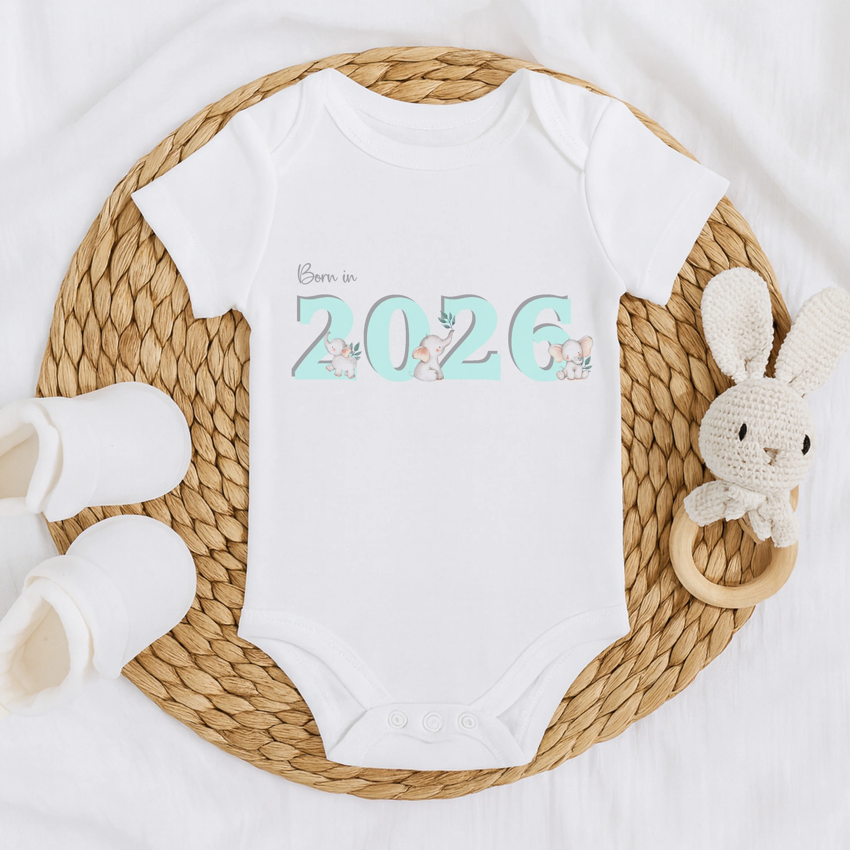 Turquoise Elephant Born in 2026 Baby Grow, Vest or Bib - Image 5