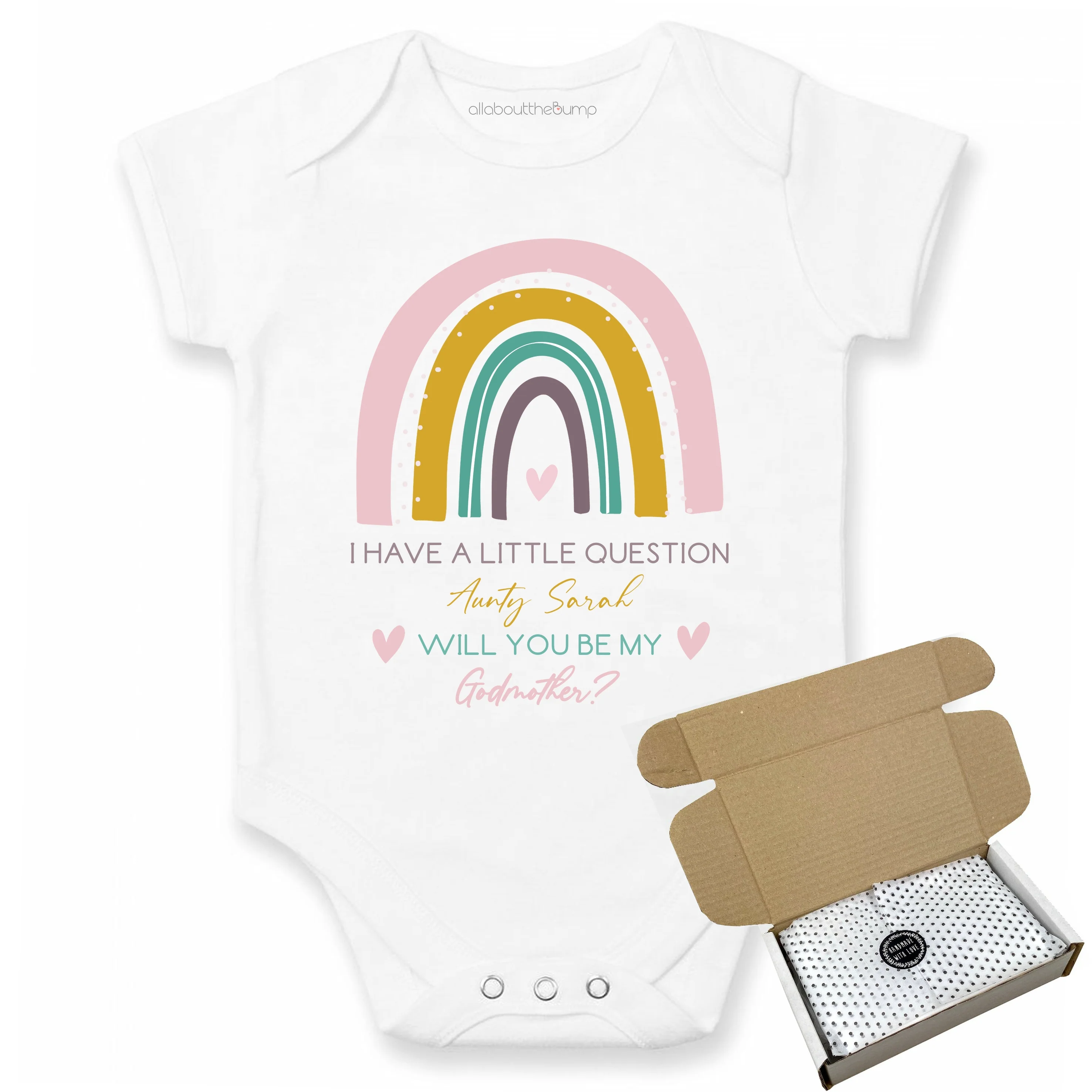 Will you be my Godmother? Pink Rainbow Proposal Baby Announcement Vest - Image 3