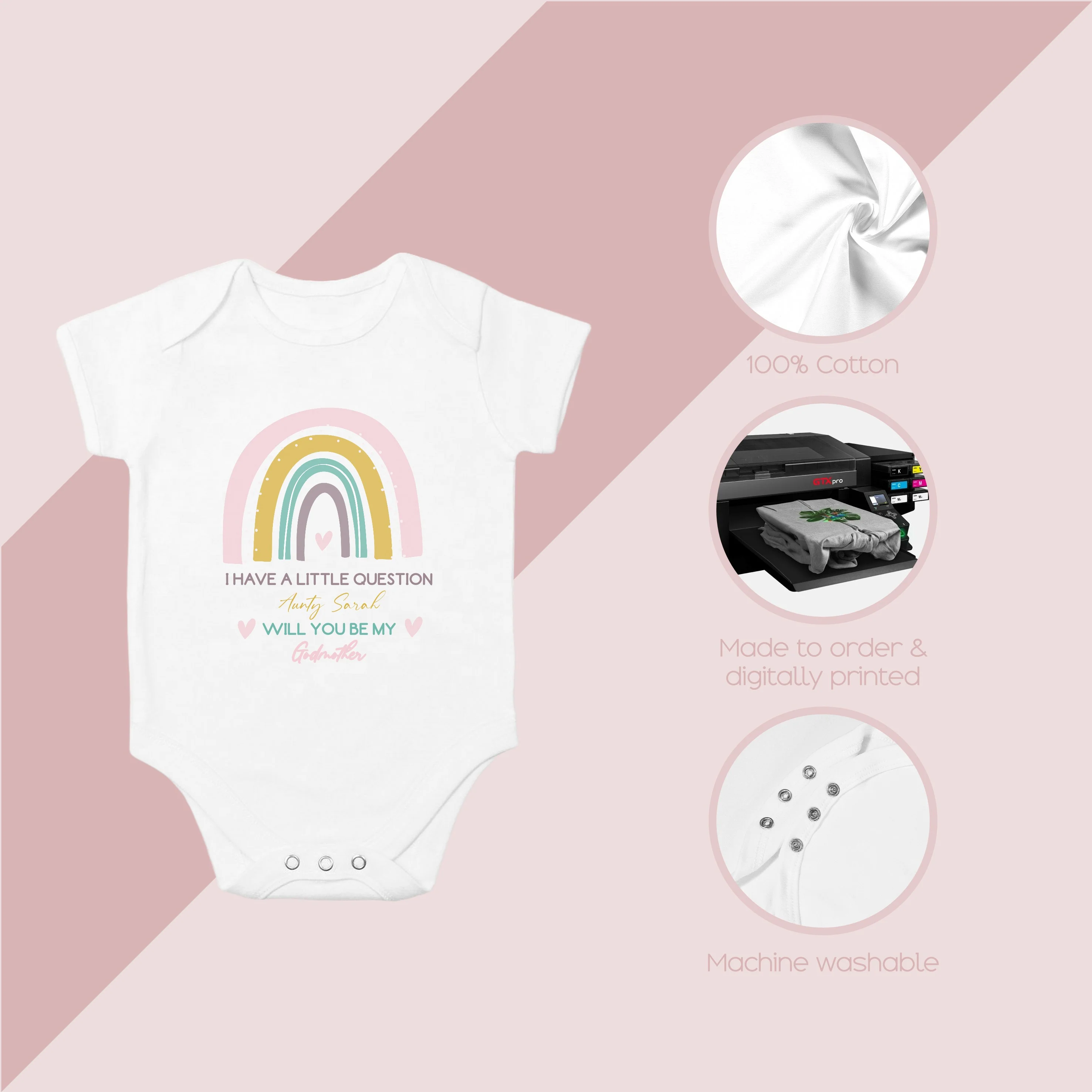 Will you be my Godmother? Pink Rainbow Proposal Baby Announcement Vest - Image 4