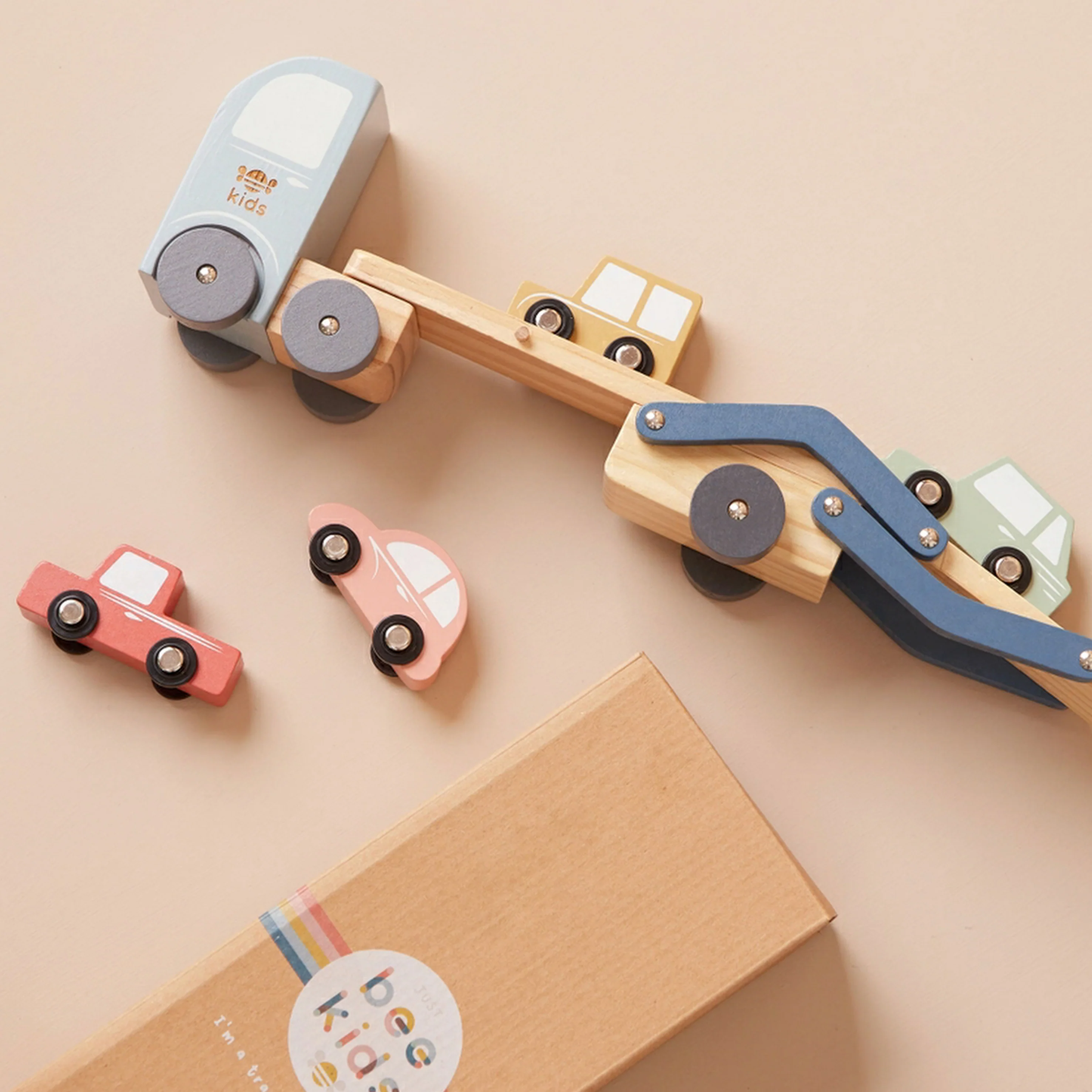 Wooden Car Transport Truck Engraved Toy Set - Image 4