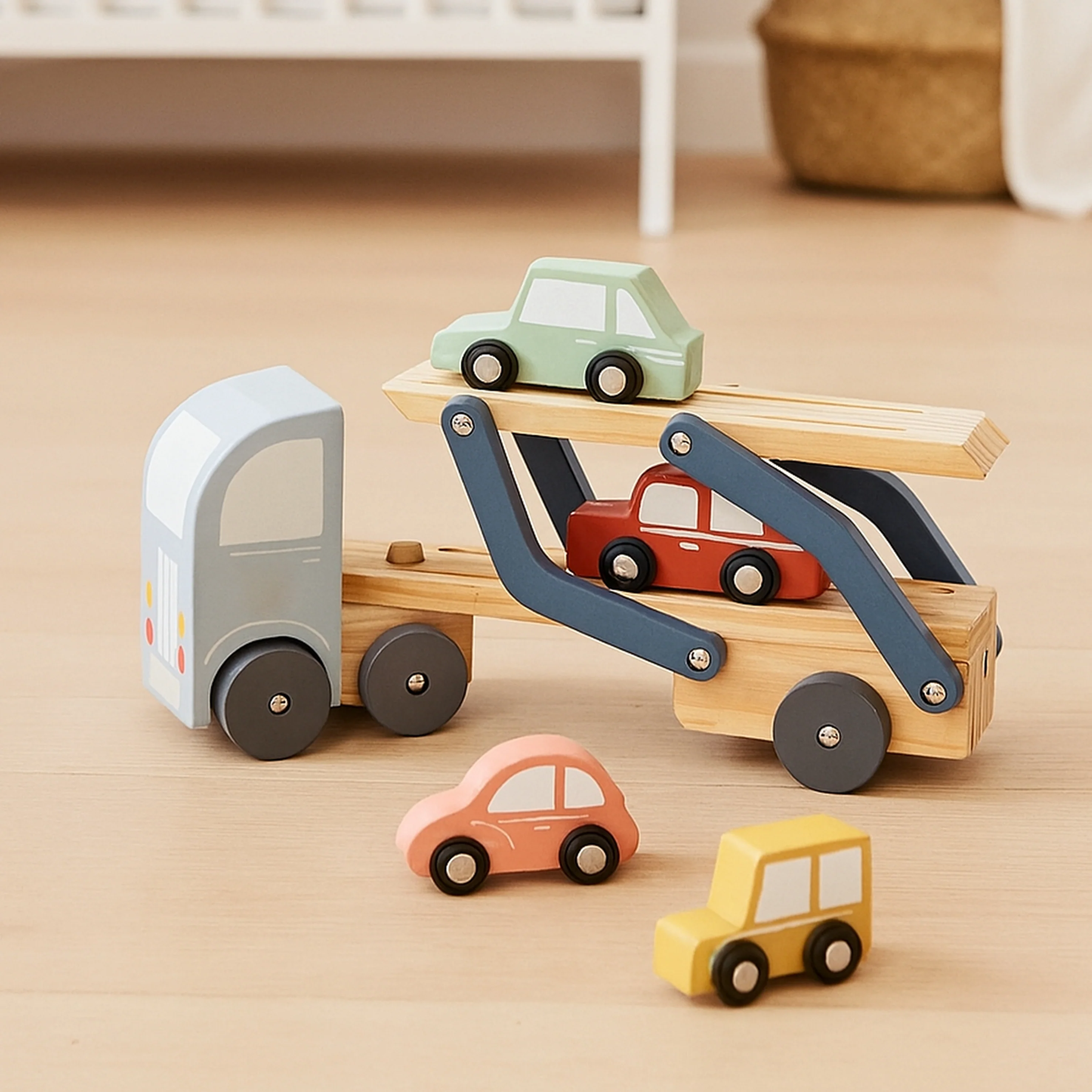 Wooden Car Transport Truck Engraved Toy Set - Image 6