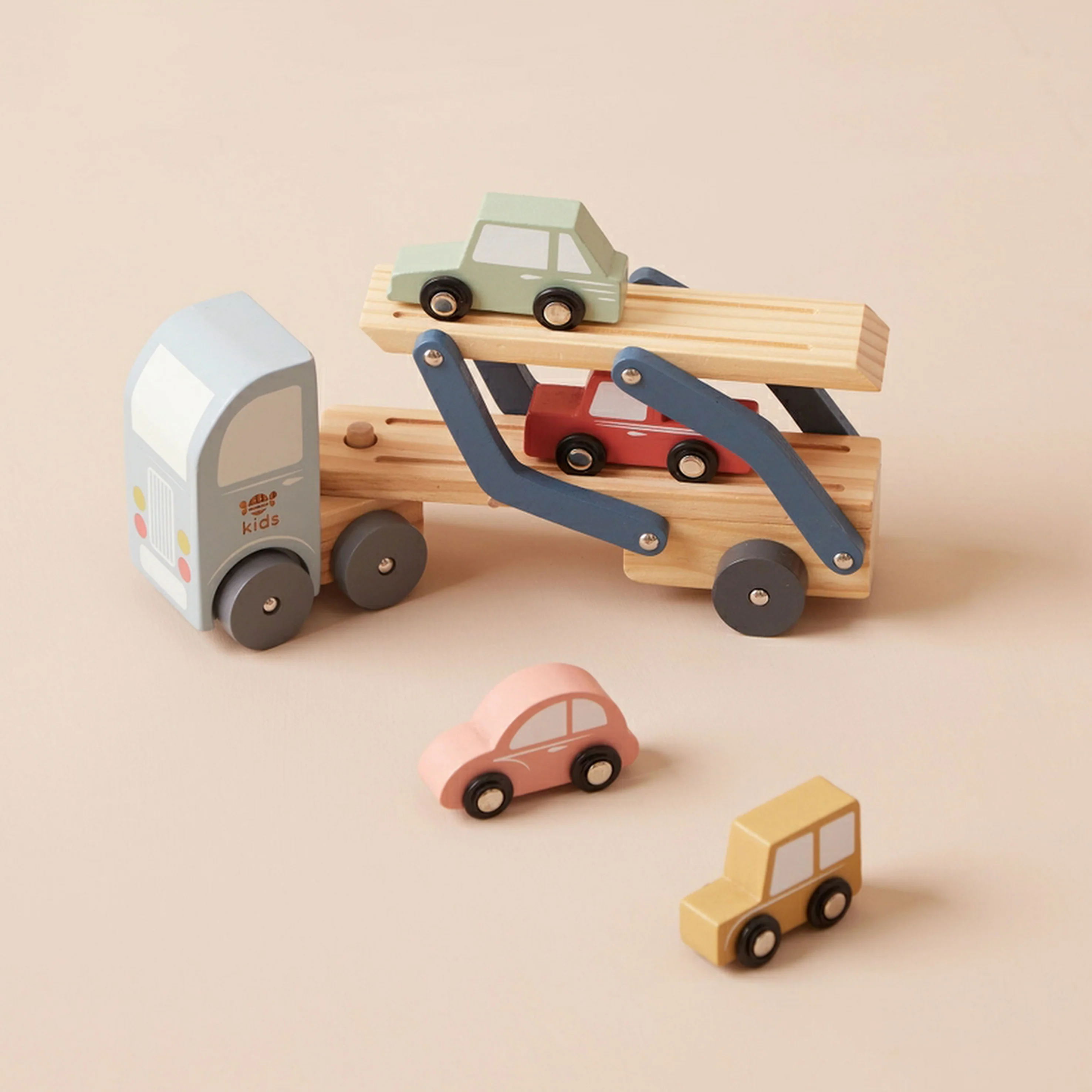 Wooden Car Transport Truck Engraved Toy Set - Image 7